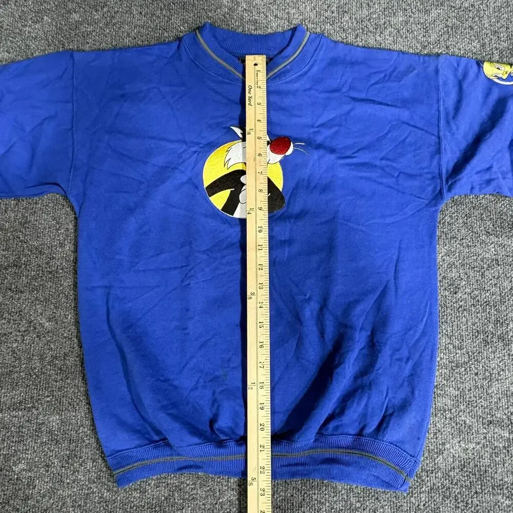 Vintage Looney Tunes Sweatshirt Boys M 10-12 Blue Sylvester Tweety Graphic 90s